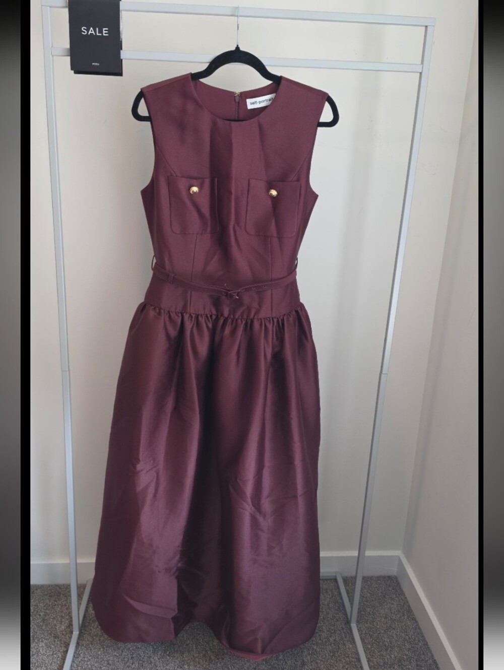 Self-portrait Burgundy Taffeta Midi Dress Size US 8 - Picture 6 of 9